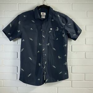 Quiksilver Boys Floral Button Down Shirt Large Blue Surf Skater Beachy